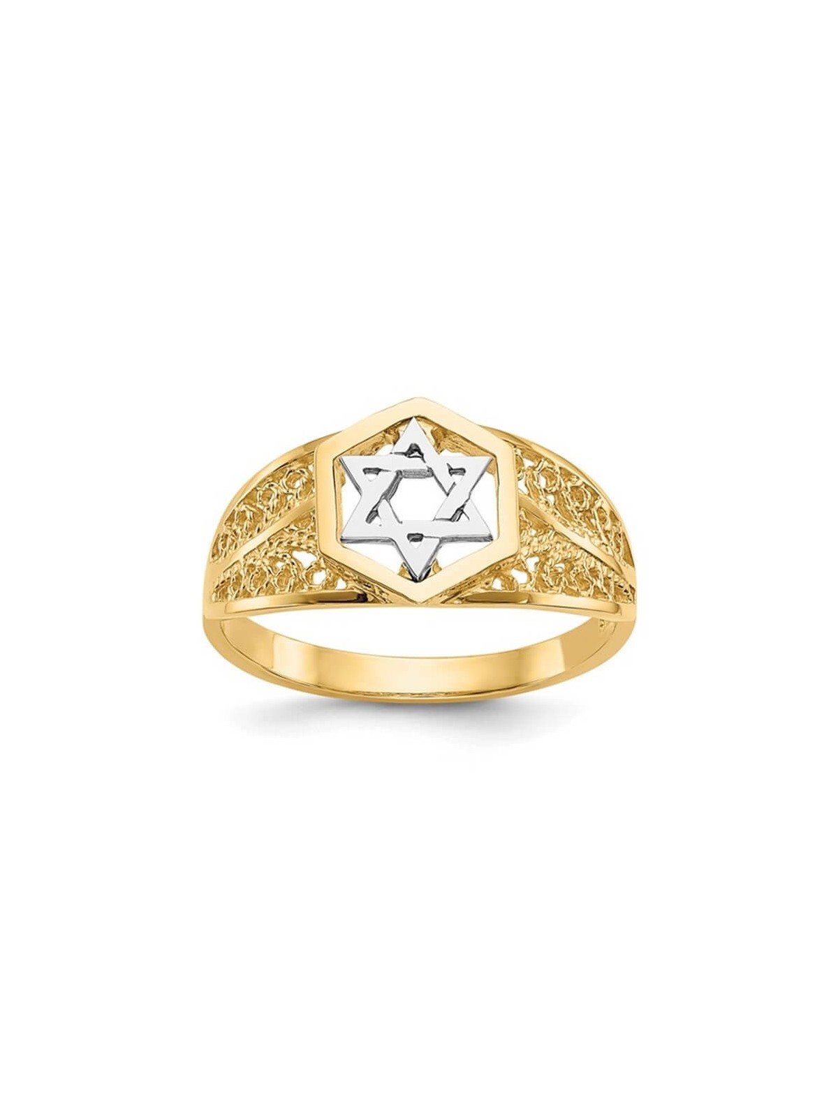 14k Two-Tone Gold Polished Star of David Ring - Si | Jewelry | Judaica