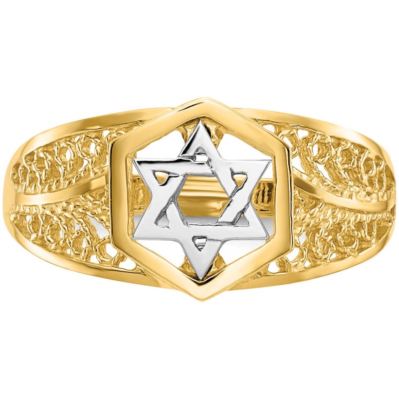 14k Two-Tone Gold Polished Star of David Ring - Si | Jewelry | Judaica