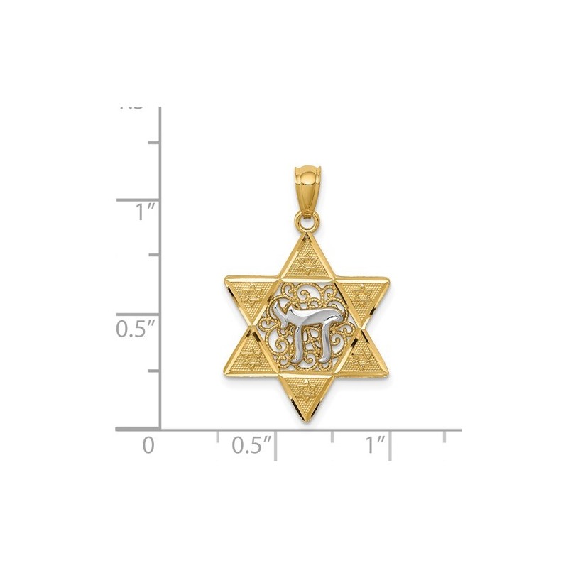 Two-Tone Gold Polished Star of David with Chai Pen | Jewelry | Judaica