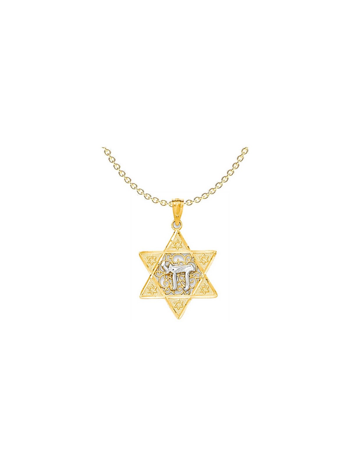 Two-Tone Gold Polished Star of David with Chai Pen | Jewelry | Judaica