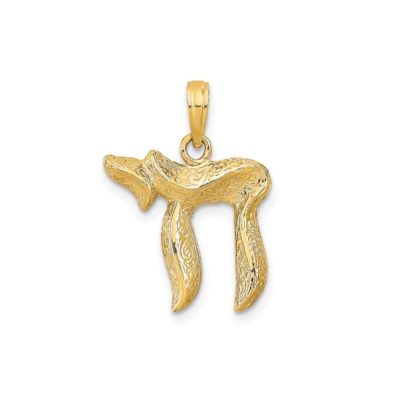 14k Yellow Gold Filigree Chai Pendant | Jewelry | Judaica