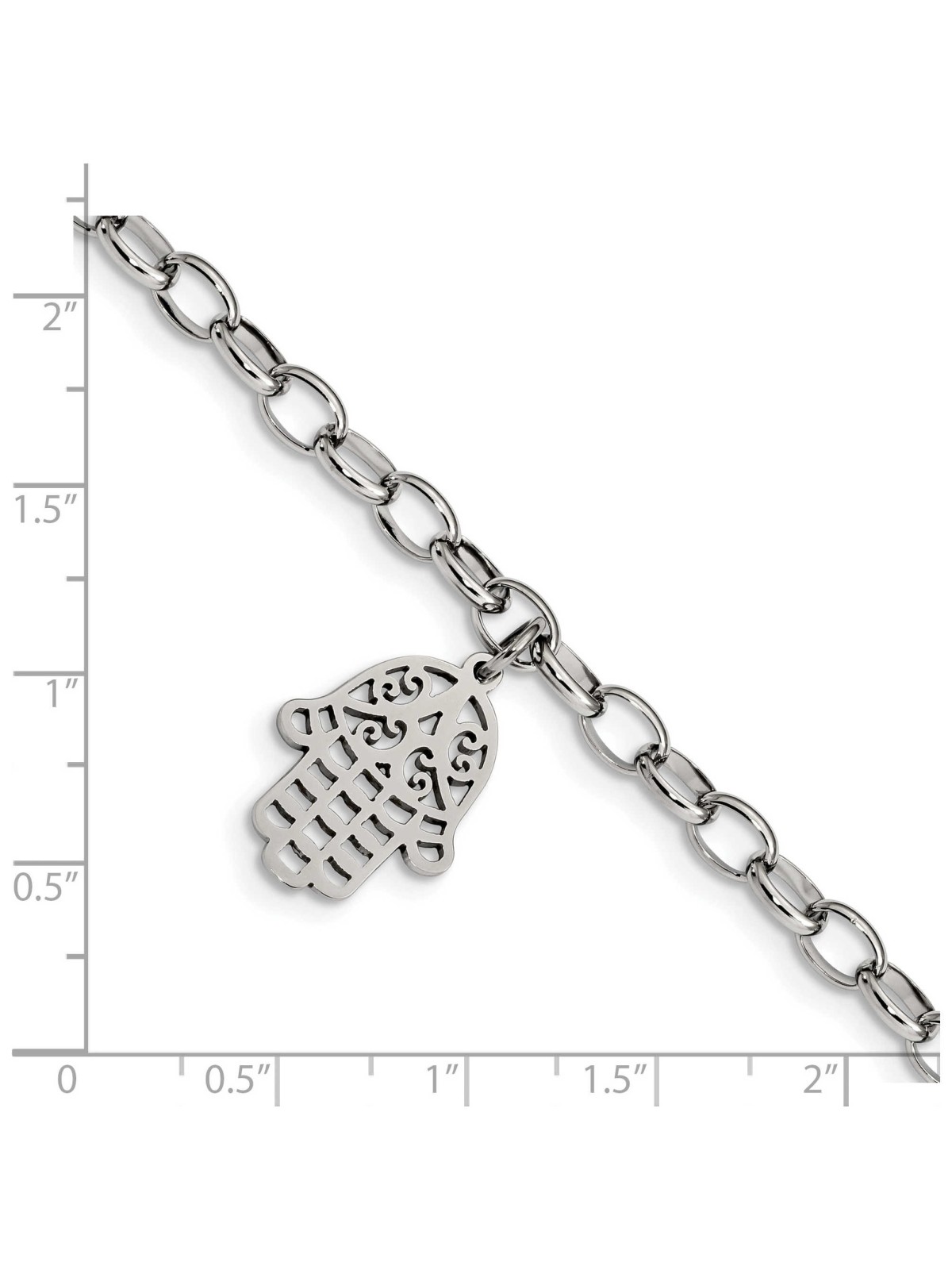 Stainless Steel Polished Hamsa 7in. Bracelet | Jewelry | Judaica