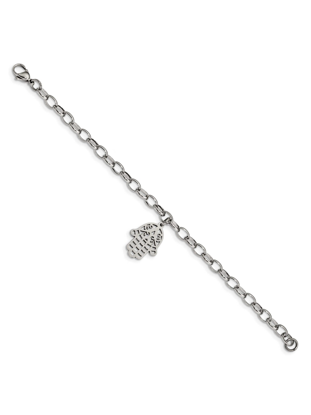 Stainless Steel Polished Hamsa 7in. Bracelet | Jewelry | Judaica