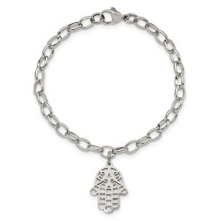 Stainless Steel Polished Hamsa 7in. Bracelet | Jewelry | Judaica