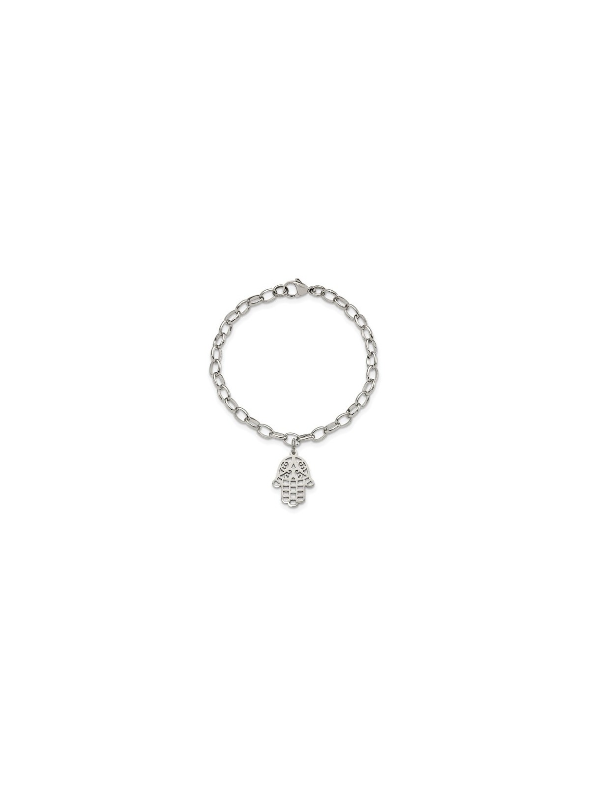 Stainless Steel Polished Hamsa 7in. Bracelet | Jewelry | Judaica
