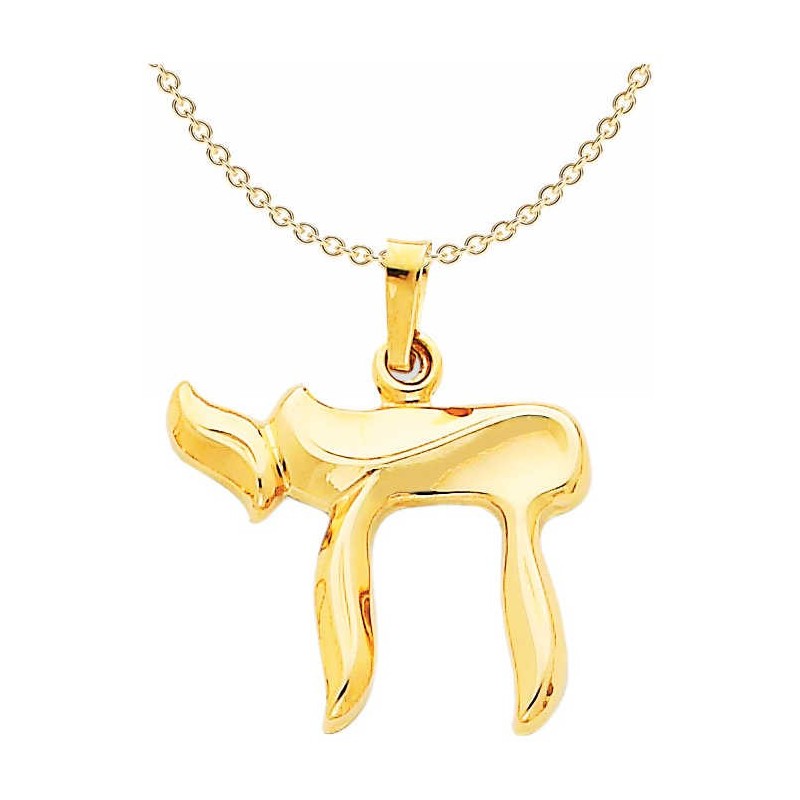 14k Yellow Gold Curved Chai Pendant | Jewelry | Judaica