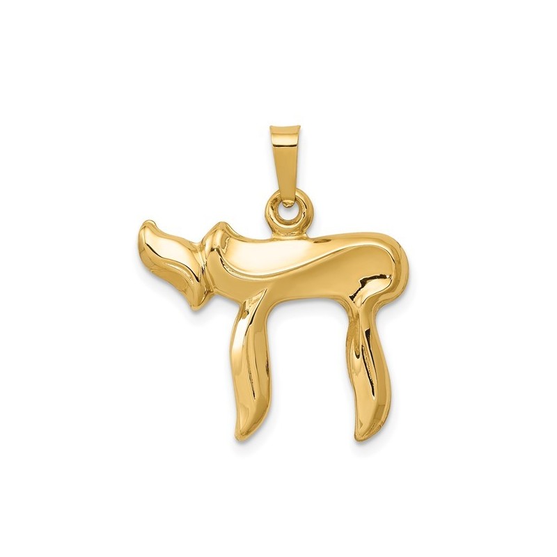 14k Yellow Gold Curved Chai Pendant | Jewelry | Judaica