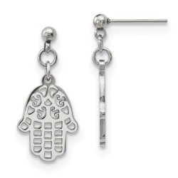 Polished Stainless Steel Hamsa Dangle Earrings | Jewelry | Judaica