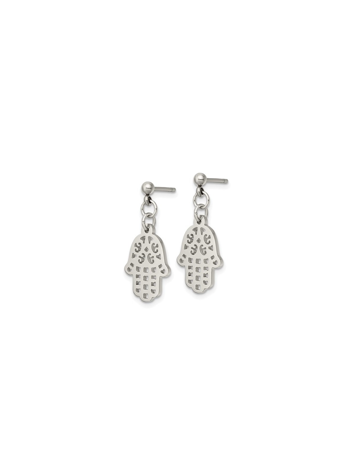 Polished Stainless Steel Hamsa Dangle Earrings | Jewelry | Judaica