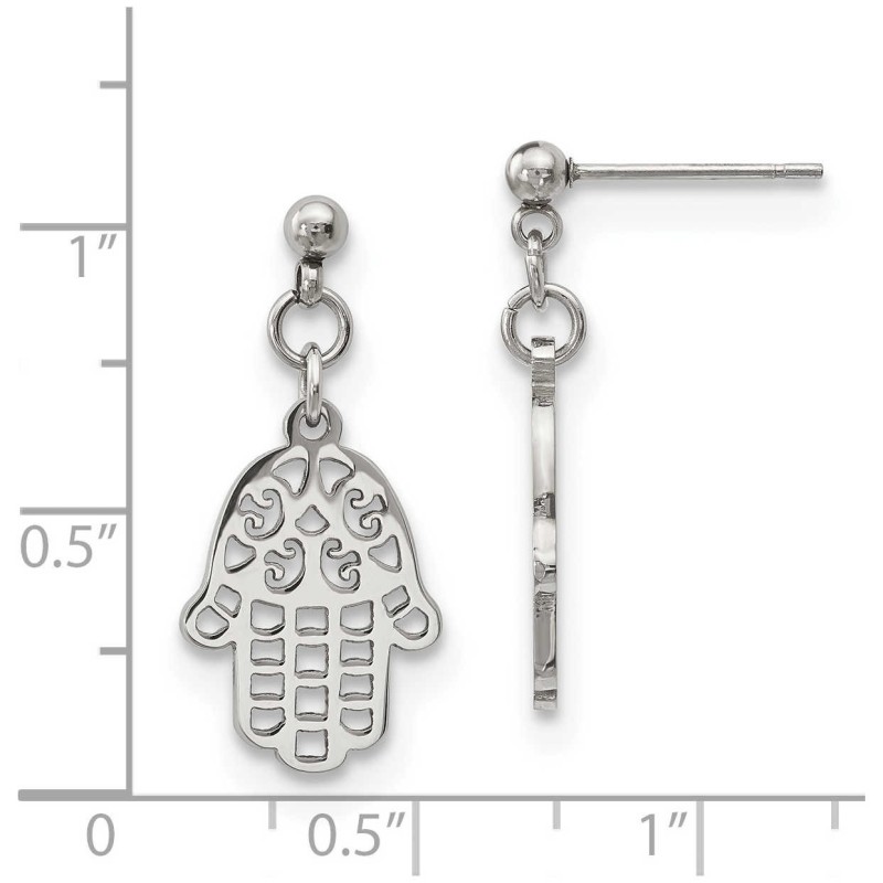 Polished Stainless Steel Hamsa Dangle Earrings | Jewelry | Judaica