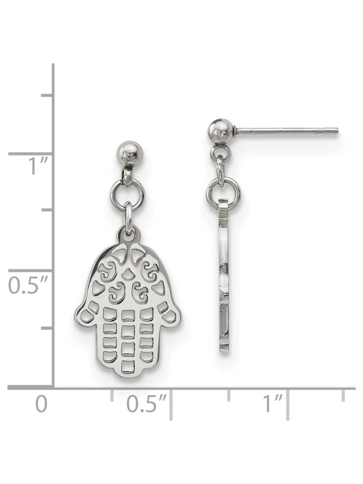 Polished Stainless Steel Hamsa Dangle Earrings | Jewelry | Judaica
