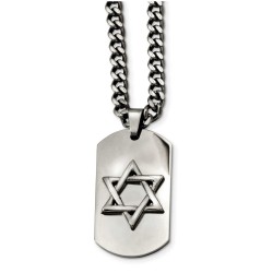 Stainless Steel Polished Dog Tag Star of David Pen | Jewelry | Judaica