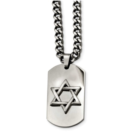 Stainless Steel Polished Dog Tag Star of David Pen | Jewelry | Judaica