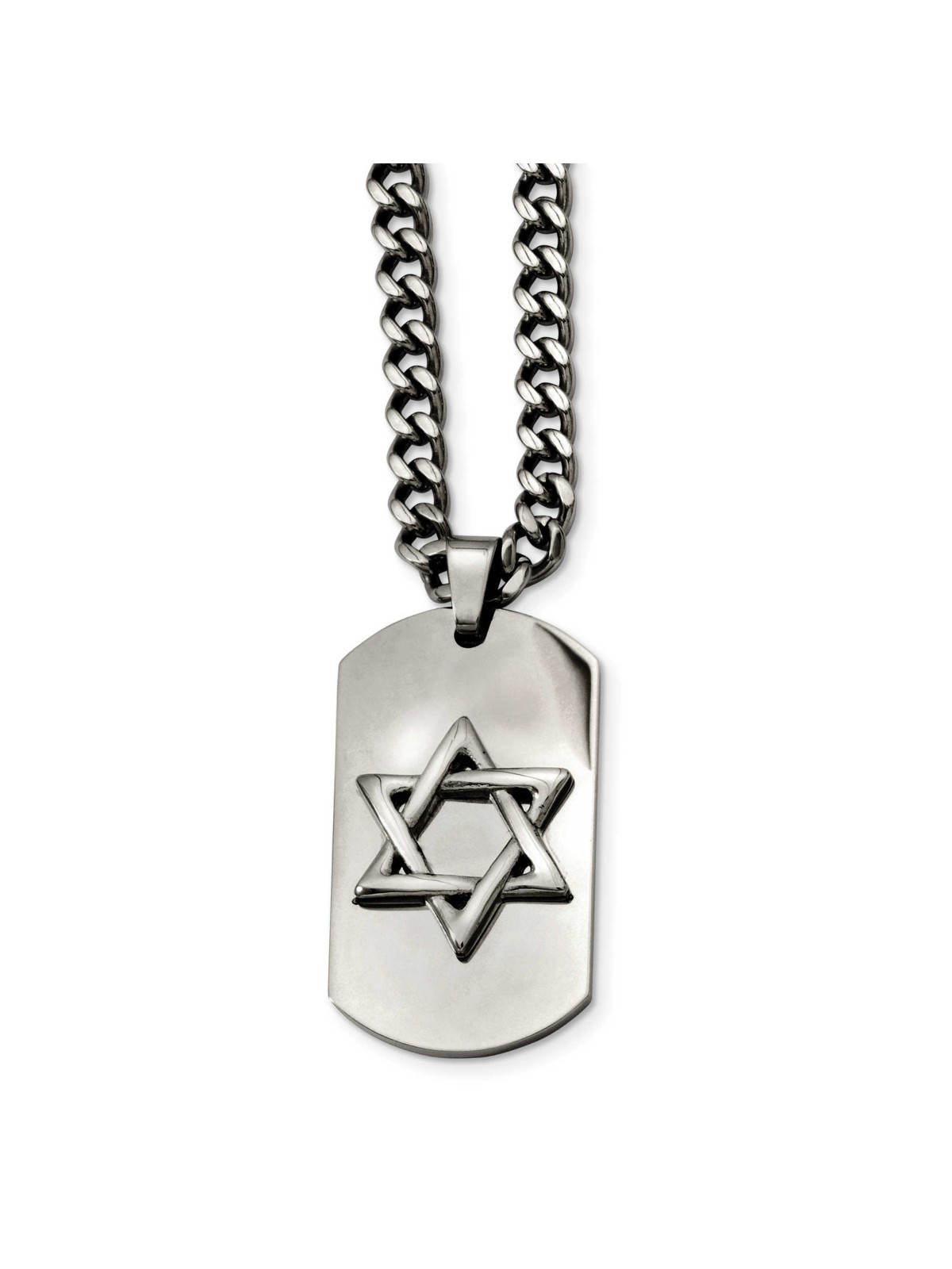 Stainless Steel Polished Dog Tag Star of David Pen | Jewelry | Judaica