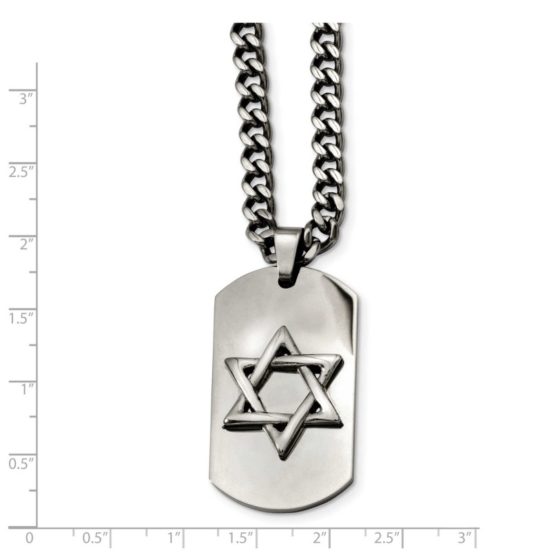 Stainless Steel Polished Dog Tag Star of David Pen | Jewelry | Judaica