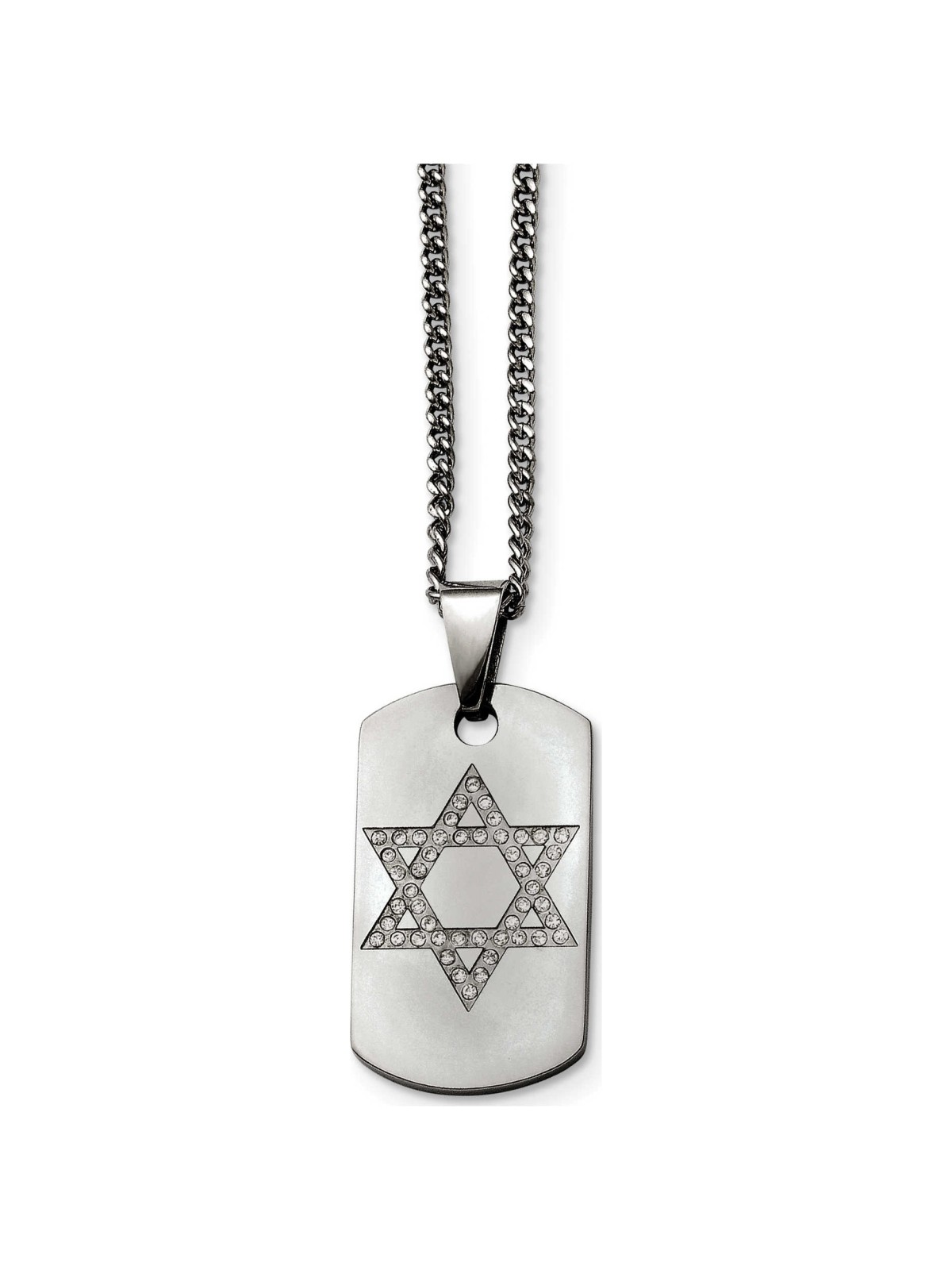 Stainless Steel Star of David CZ Dog Tag Polished  | Jewelry | Judaica