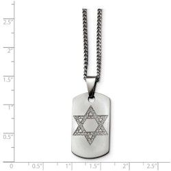 Stainless Steel Star of David CZ Dog Tag Polished  | Jewelry | Judaica