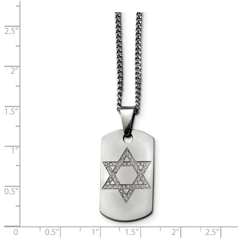 Stainless Steel Star of David CZ Dog Tag Polished  | Jewelry | Judaica