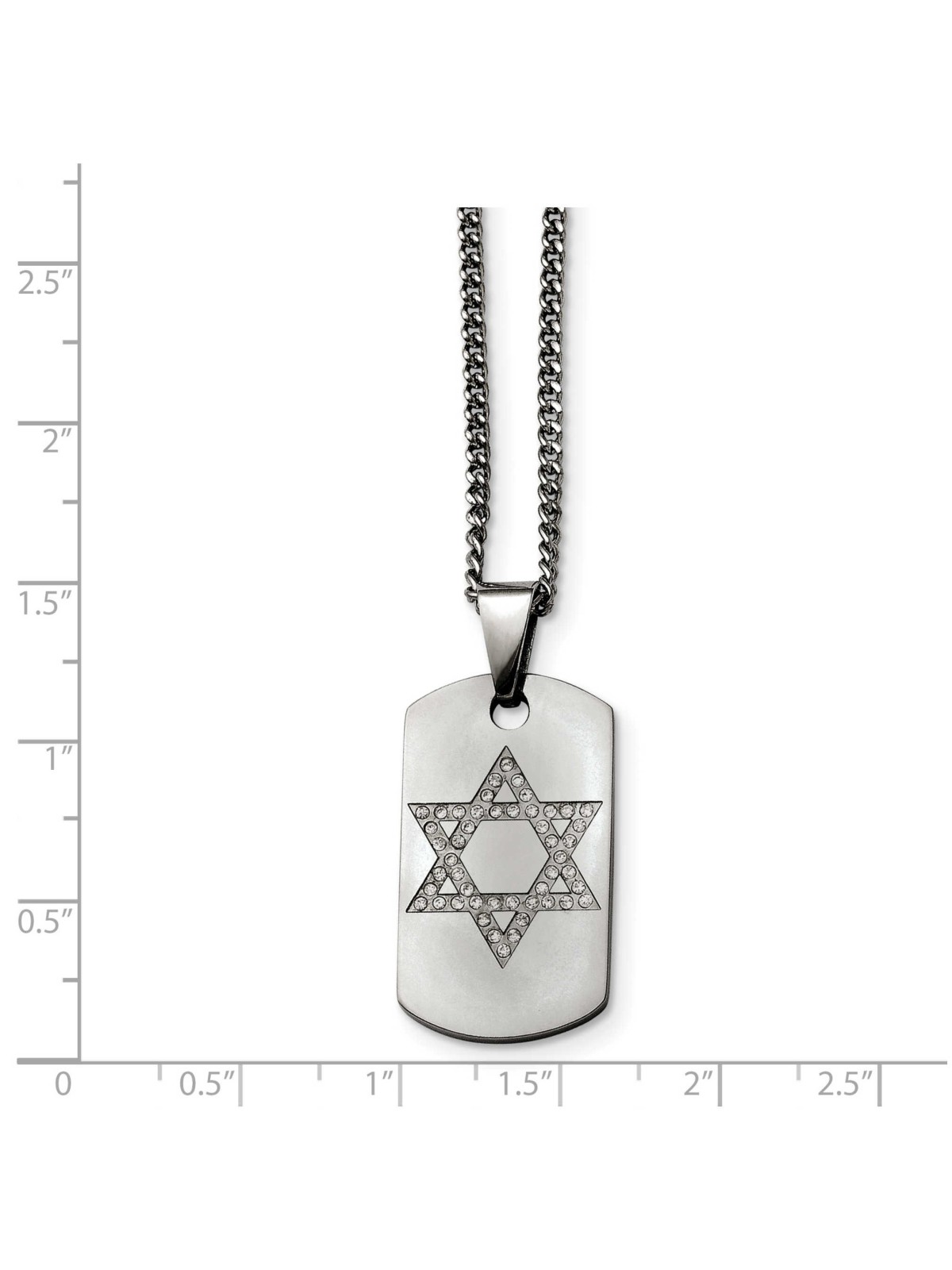 Stainless Steel Star of David CZ Dog Tag Polished  | Jewelry | Judaica