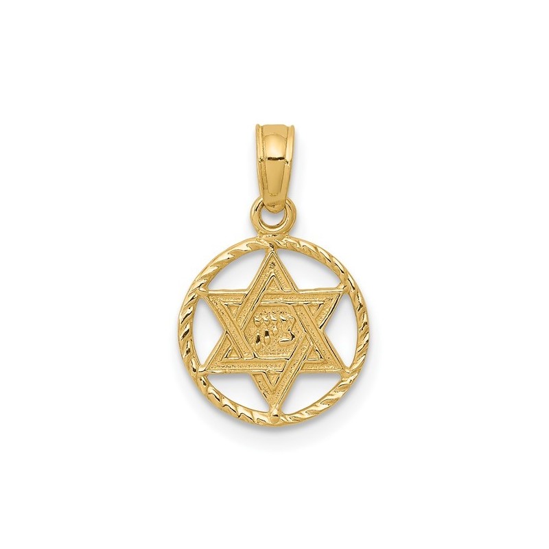 14k Yellow Gold Star of David Zion Circle Frame Pe | Jewelry | Judaica
