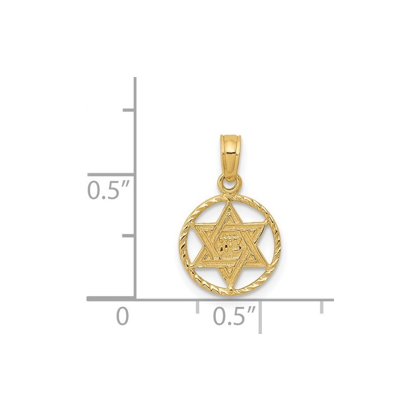 14k Yellow Gold Star of David Zion Circle Frame Pe | Jewelry | Judaica