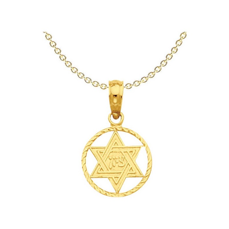 14k Yellow Gold Star of David Zion Circle Frame Pe | Jewelry | Judaica