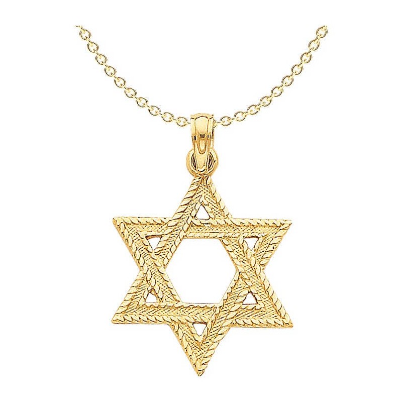 14k Yellow Gold Rope Textured Star of David Pendan | Jewelry | Judaica