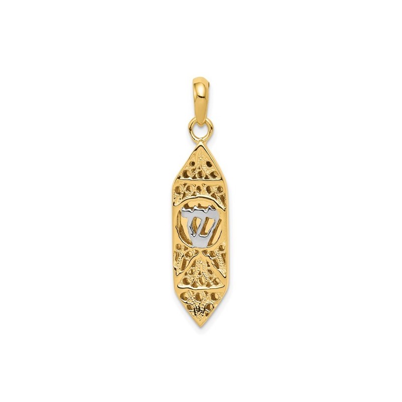 14k Two-Tone Gold Openwork Mezuzah Pendant | Jewelry | Judaica