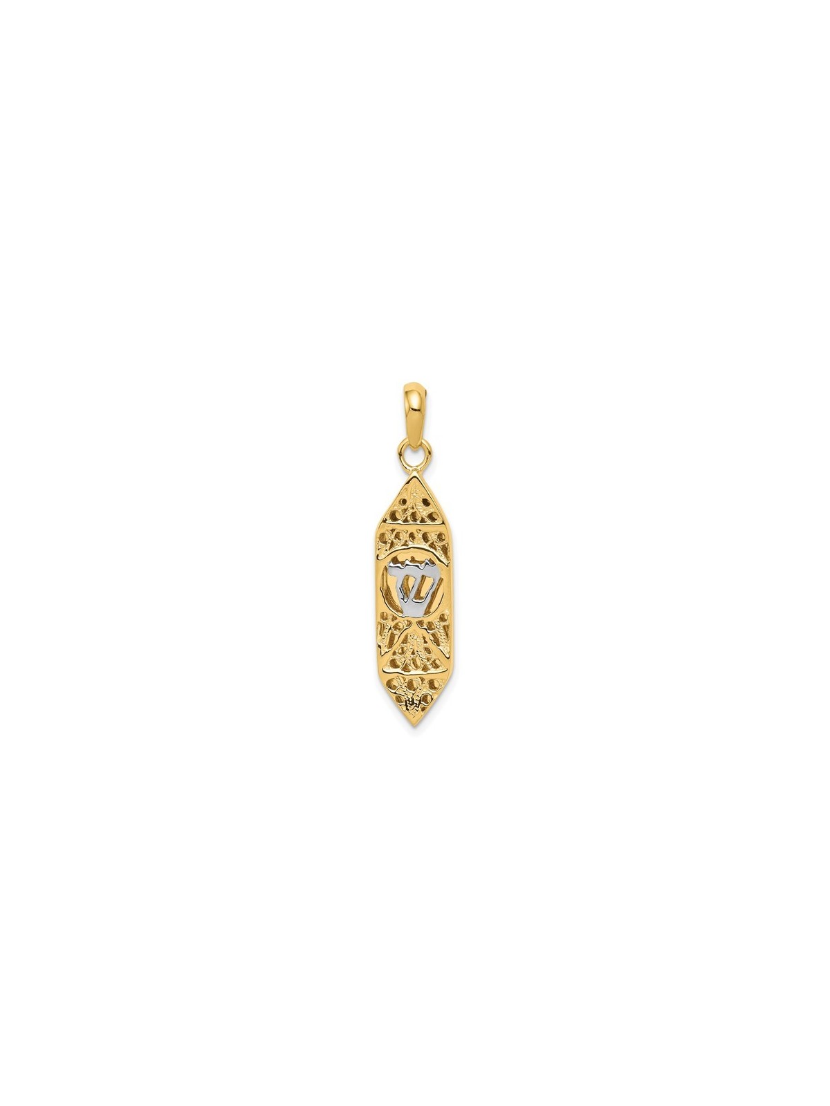 14k Two-Tone Gold Openwork Mezuzah Pendant | Jewelry | Judaica
