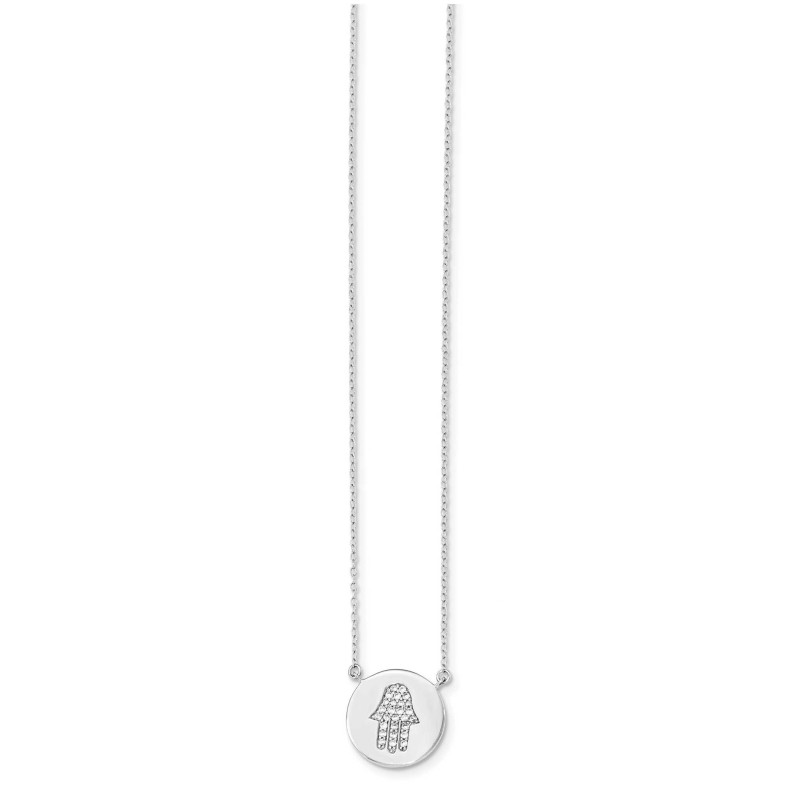 Sterling Silver Rhodium-Plated Hamsa CZ Necklace | Jewelry | Judaica