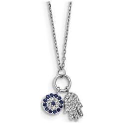 Sterling Silver Rhodium-Plated CZ Eye and Hamsa Ch | Jewelry | Judaica