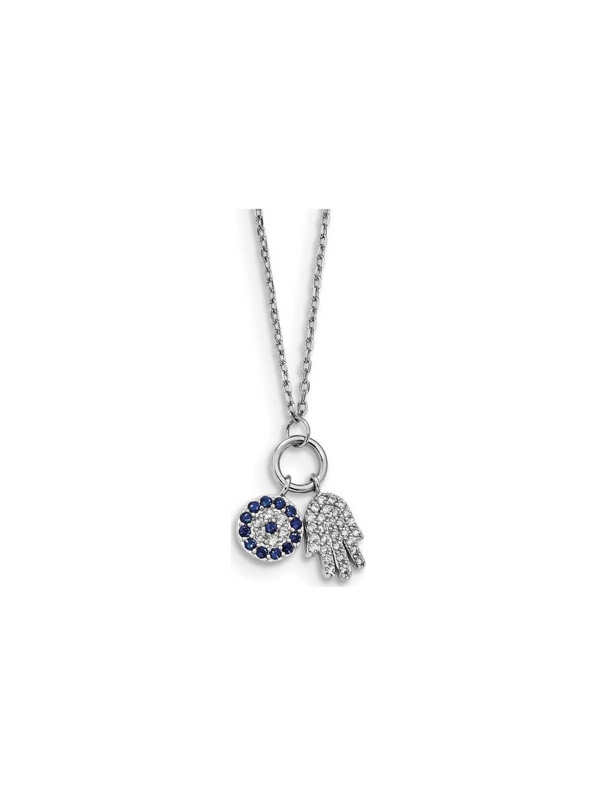 Sterling Silver Rhodium-Plated CZ Eye and Hamsa Ch | Jewelry | Judaica