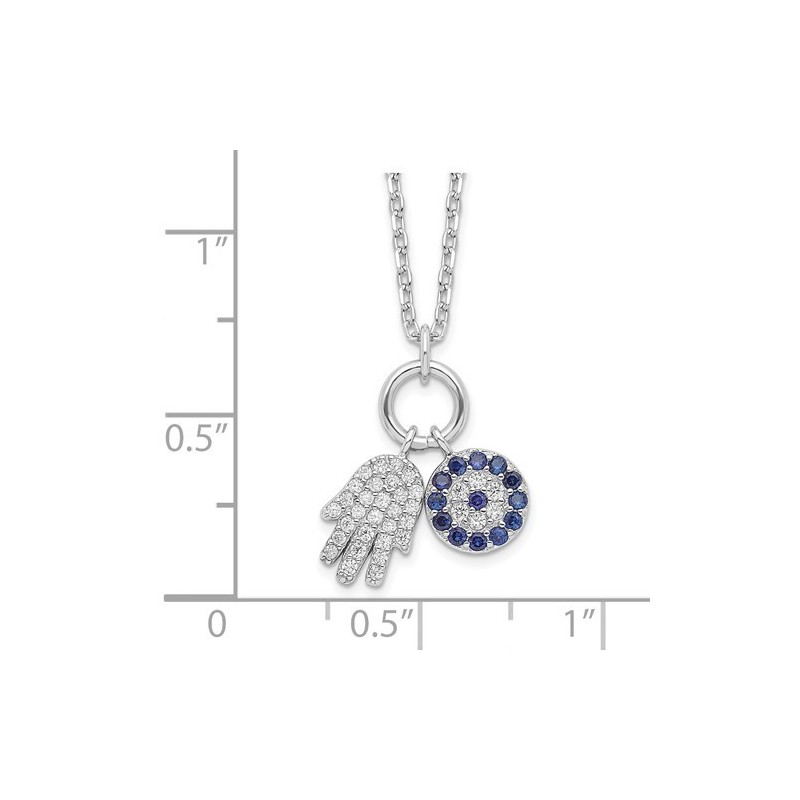 Sterling Silver Rhodium-Plated CZ Eye and Hamsa Ch | Jewelry | Judaica