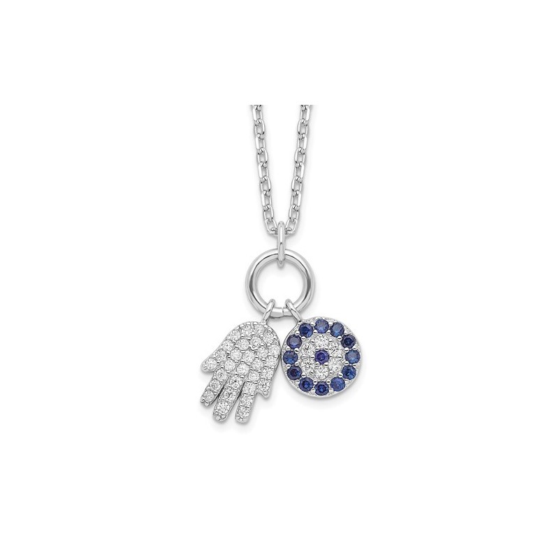 Sterling Silver Rhodium-Plated CZ Eye and Hamsa Ch | Jewelry | Judaica