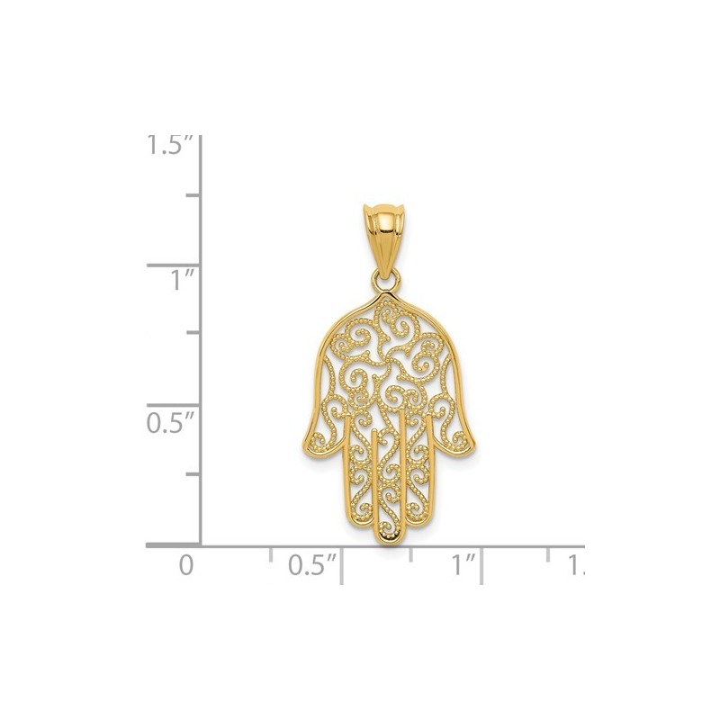 Ornate 14k Yellow Gold Filigree Hamsa Pendant | Jewelry | Judaica