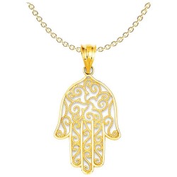 Ornate 14k Yellow Gold Filigree Hamsa Pendant | Jewelry | Judaica