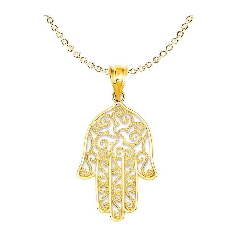 Ornate 14k Yellow Gold Filigree Hamsa Pendant | Jewelry | Judaica