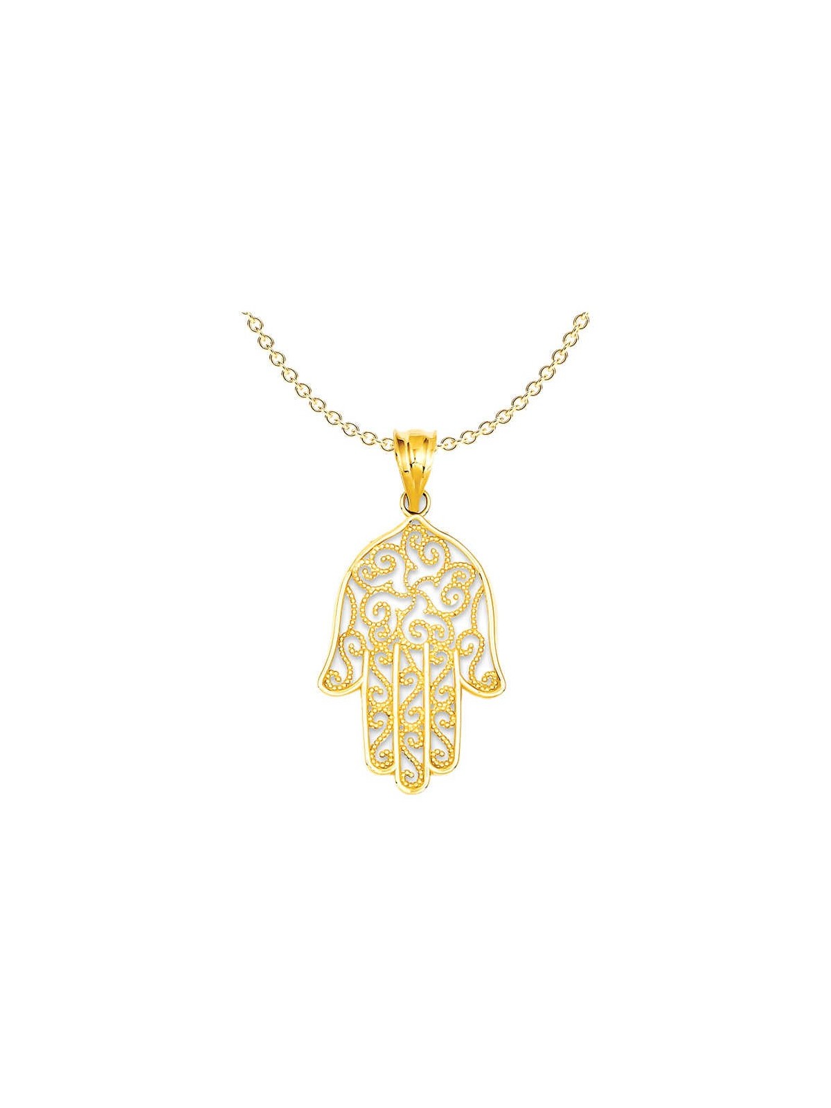 Ornate 14k Yellow Gold Filigree Hamsa Pendant | Jewelry | Judaica