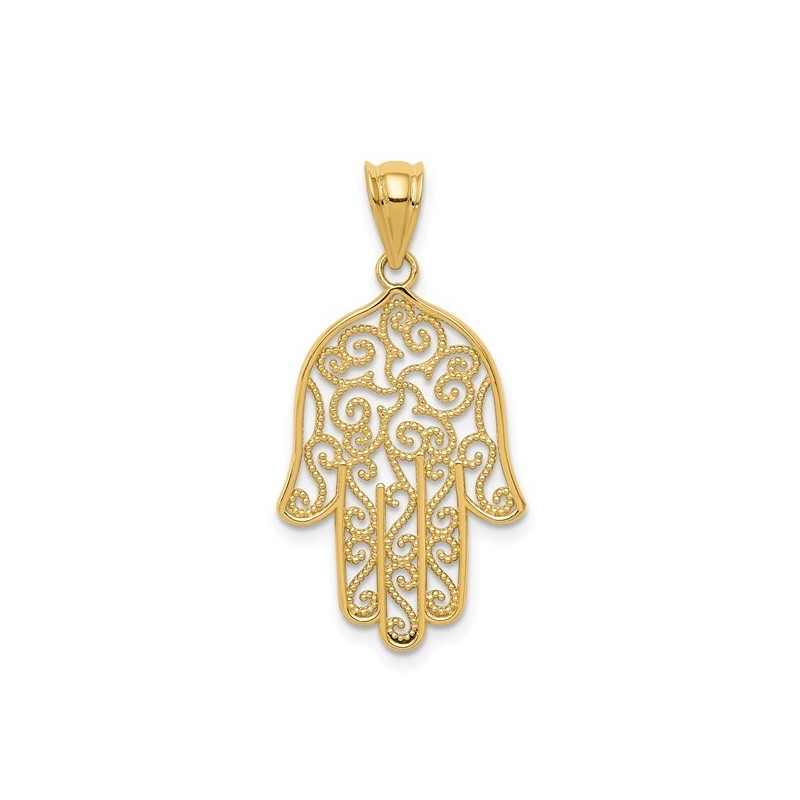Ornate 14k Yellow Gold Filigree Hamsa Pendant | Jewelry | Judaica