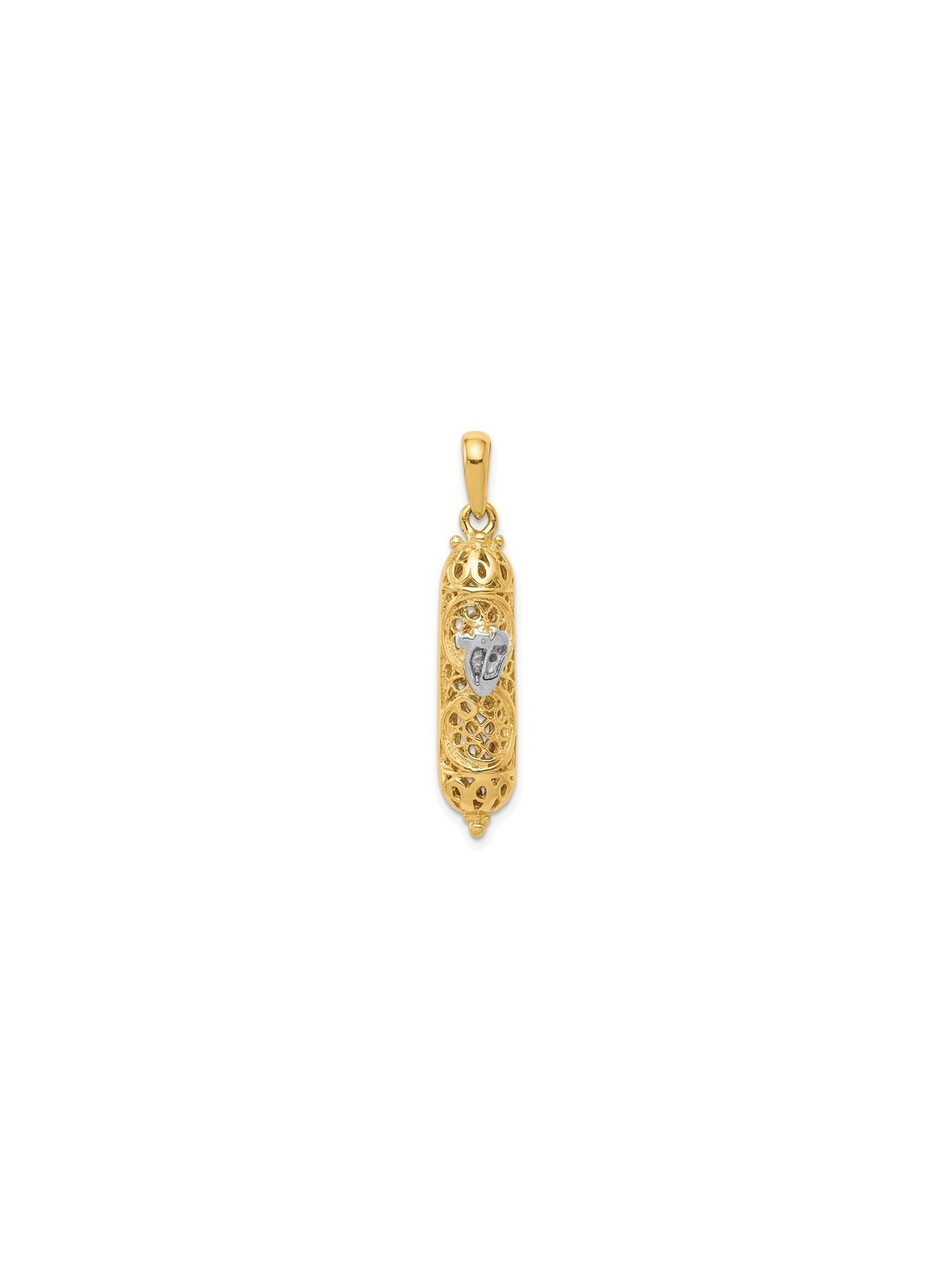 14k Two-Tone Gold Fancy Mezuzah Pendant | Jewelry | Judaica