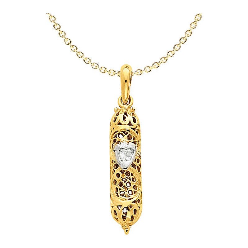 14k Two-Tone Gold Fancy Mezuzah Pendant | Jewelry | Judaica