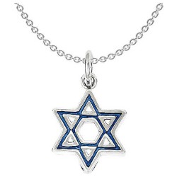 Sterling Silver Rhodium-Plated Enameled Blue Star  | Jewelry | Judaica
