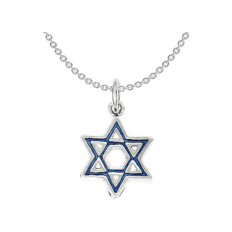 Sterling Silver Rhodium-Plated Enameled Blue Star  | Jewelry | Judaica