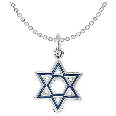 Sterling Silver Rhodium-Plated Enameled Blue Star  | Jewelry | Judaica