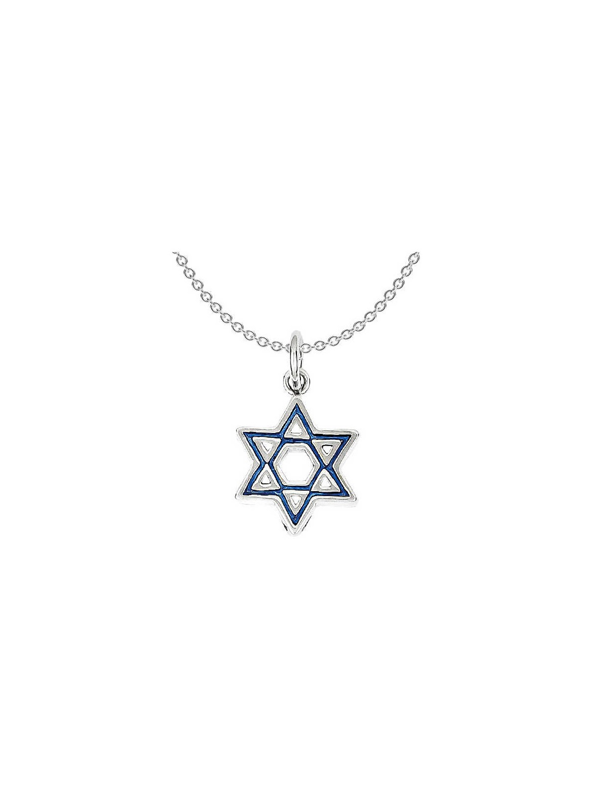 Sterling Silver Rhodium-Plated Enameled Blue Star  | Jewelry | Judaica