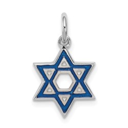 Sterling Silver Rhodium-Plated Enameled Blue Star  | Jewelry | Judaica