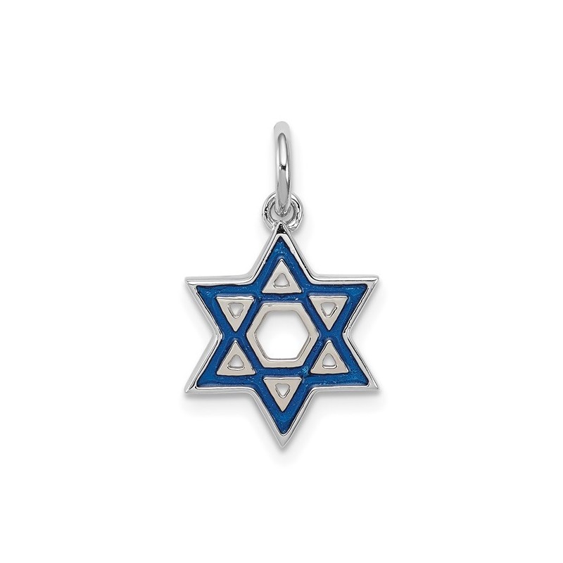 Sterling Silver Rhodium-Plated Enameled Blue Star  | Jewelry | Judaica