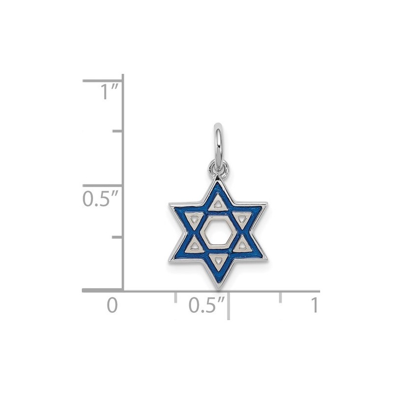 Sterling Silver Rhodium-Plated Enameled Blue Star  | Jewelry | Judaica