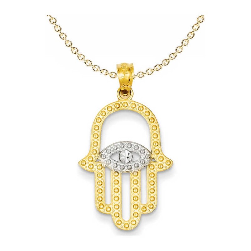 14k Yellow Gold Rhodium Plated Hamsa Pendant | Jewelry | Judaica