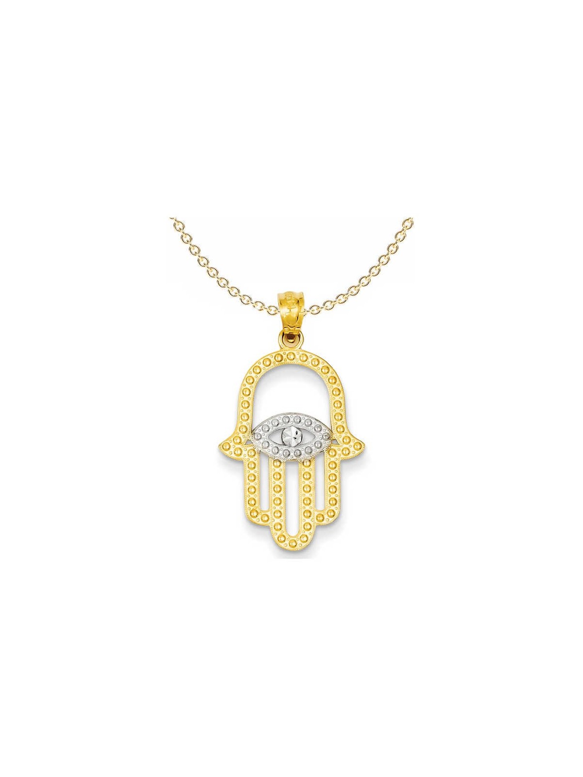 14k Yellow Gold Rhodium Plated Hamsa Pendant | Jewelry | Judaica